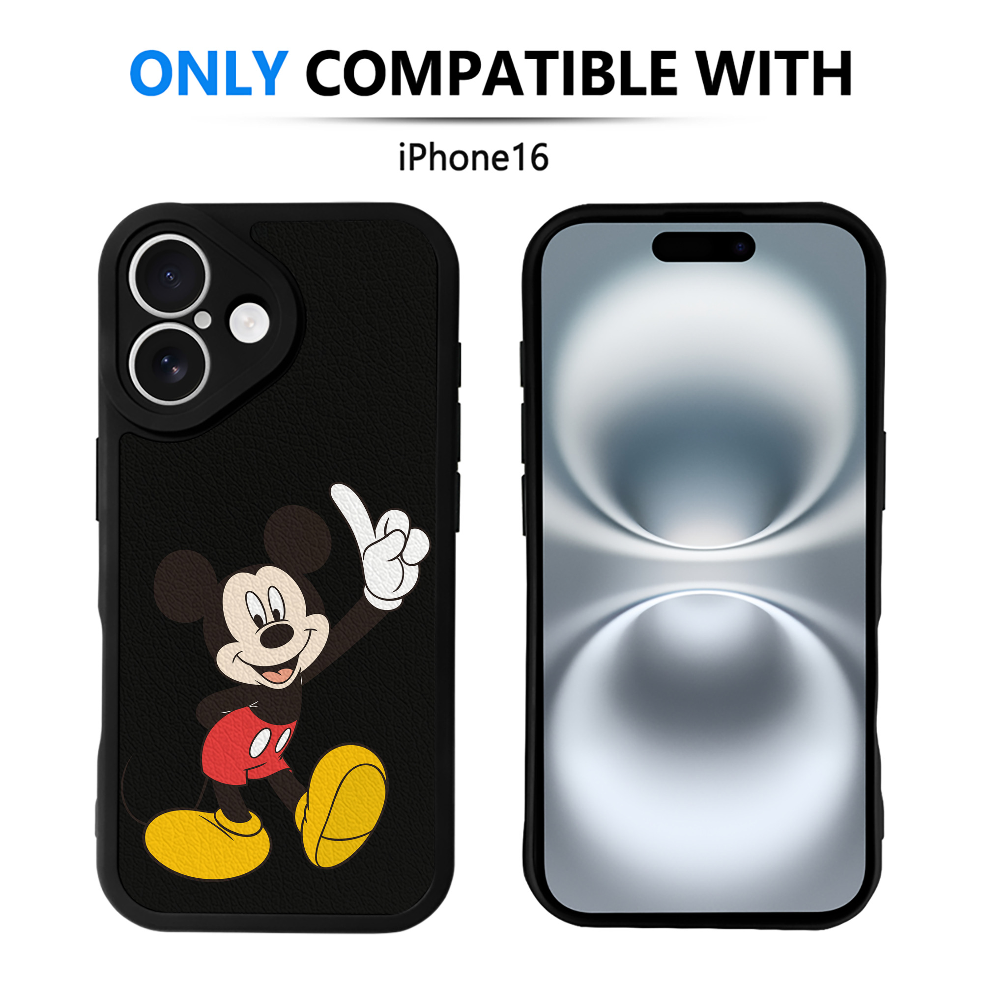 （画像用） ミッキーマウス Mickey Mouse 【iPhone 16シリーズ対応】シリコンスマホケース（レザー調） 材質：シリコン